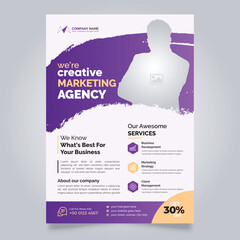 Vector corporate business flyer design, digital marketing agency flyer template, creative Professional purple flyer layout.