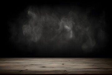 Wall Mural -  Old wood table top with smoke in the dark background.