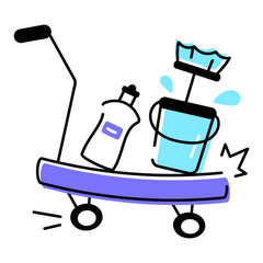 Sticker - Premium hand drawn icon of cleaning trolley 