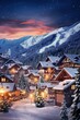 © Sergio Lucci - Christmas backdrop with snow-covered alpine village. Serene mountains valley.