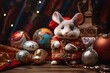 Christmas background with Christmas balls and mouse