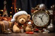 Christmas background with Christmas balls and bear