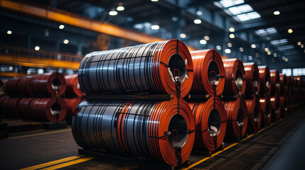 Wall Mural - Big rolls of steel in factory.