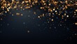 Black and gold particle abstract background with golden light shine particles on navy blue.