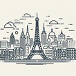 A Beautiful Line Art of the Paris Cityscape with Clouds.