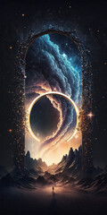 Wall Mural - poster with lofty magical portal open to a ring of light and a nebula of mystical smoke. esoteric jo