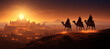 canvas print picture - Reyes magos viajando por el desierto, llegando a Belén. Noche de reyes magos. Día de reyes magos.