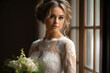 Portrait of beautiful bride in wedding dress and veil