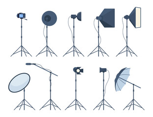 different types of professional lighting equipment for blogging, vlogging and studio photo and video