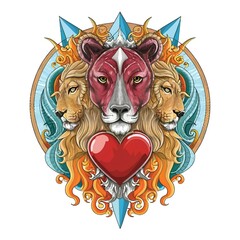 Wall Mural - lion head with heart