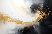 Abstract Monochromatic Particular Glossy Gold Paint, With A Golden Proportion And Black, White Colors. Metallic Accents. Great As Background, Wallpaper. Generative AI, AI