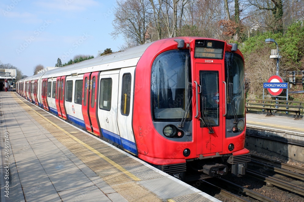 Metropolitan Line R Stock S8 Stock London Underground train at Chorleywood Station on the ...