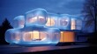 An ultramodern house exterior comprised mainly of aerogel for excellent insulation.