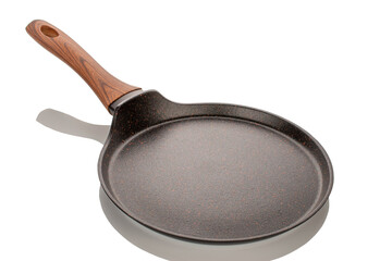 Poster - One metal pancake pan, macro, isolated on white background.