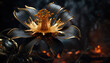 
Black gold pagodatree flower, deep  dark  color, colorism , dramatic scene 