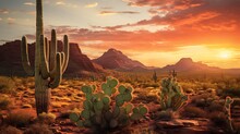 Desert Landscape With Cacti. Generation AI
