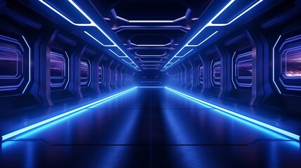 Wall Mural - high tech neon blue tunnel. generation ai