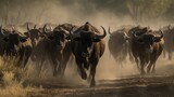 Fototapeta  - Group of Cape buffalo (Syncerus caffer) . Wildlife concept with a copy space.