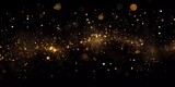 Fototapeta  - Dark background with golden glowing. Small gold particles on a black background.