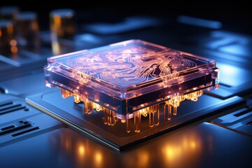 Aufkleber - Futuristic Glowing Processor on Circuit Board
