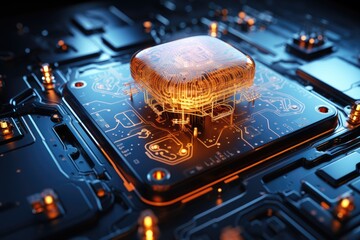 Aufkleber - Futuristic Concept of a Brain Interface with Circuit Board. Microchip for brain