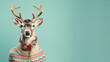 deer in a knitted winter Christmas sweater. ai generative