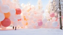 Huge Pink Orbs Dominate A Wintry Park Landscape With People For Perspective