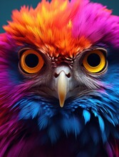 A Striking Digital Illustration Of An Owl With A Colorful, Artistic Feather Texture