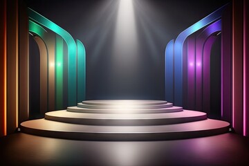 Sticker - Stage podium illuminated with spotlight. Award ceremony concept