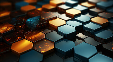 teal and orange hexagon block landscape