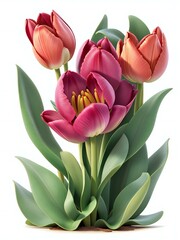 Wall Mural - a group of pink tulips with green leaves