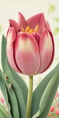 Wall Mural - a group of pink tulips with green leaves