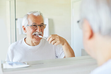 Wall Mural - man tooth bathroom toothbrush hygiene senior morning routine brushing toothpaste care dental elderly