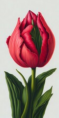 Wall Mural - a group of pink tulips with green leaves