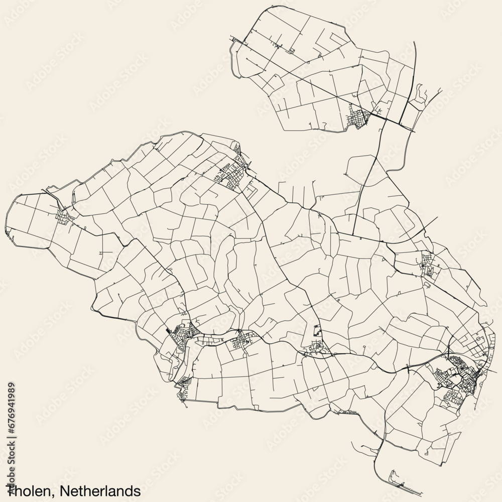 Detailed hand-drawn navigational urban street roads map of the Dutch ...
