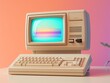 © mockupzord - Retro beige computer with a colorful gradient on the screen, set against a warm-toned background