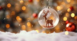 Glass ball with a reindeer inside. Beautiful Christmas tree toy. New Year and Christmas decorations. High quality photo