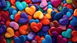 Fototapeta Do przedpokoju - 3d render of colorful hearts background. Valentines day concept. Love concept with a space for a text. Valentine day concept with a copy space.
