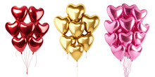 Set of heart balloons for Valentine's Day isolated on transparent background.