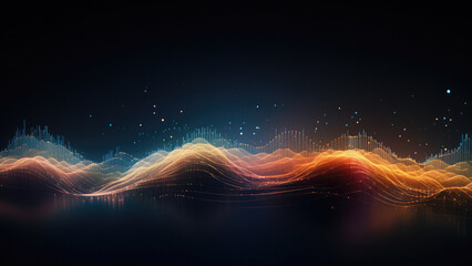 Poster - digital technology landscape with chart wave