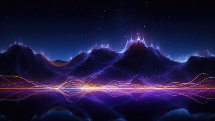 Poster - digital technology landscape with chart wave