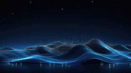 Poster - digital technology landscape with chart wave