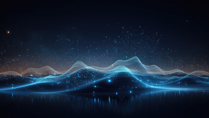 Poster - digital technology landscape with chart wave