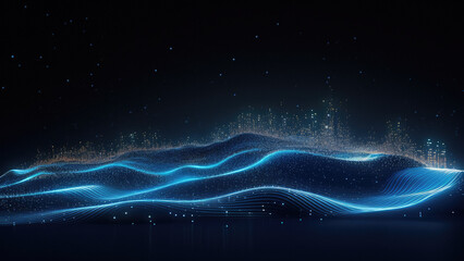 Poster - digital technology landscape with chart wave