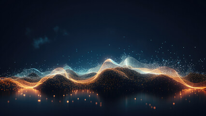 Poster - digital technology landscape with chart wave