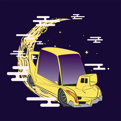 cartoon car illustration design for sukajan is mean japan traditional cloth or t-shirt with digital hand drawn Embroidery Men T-shirts Summer Casual Short Sleeve Hip Hop T Shirt Streetwear