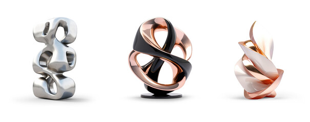 generic modern abstract decor sculpture in deferent chrome cement stone rose gold and glossy materia