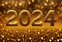Text Or Inscription 2024 In Gold Tones. New Year Concept. Background With Selective Focus And Copy Space
