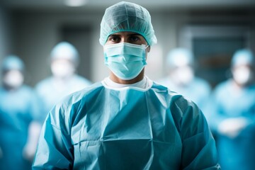 Canvas Print - A male surgeon wearing a medical mask during an operation. Top professions concept. Portrait with selective focus