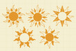 Set of vintage boho sun. Retro groovy graphic element. Editable stroke elements.Isolated vector illustration.